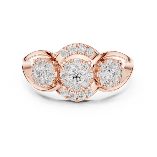 Three Cluster Teardrop Frame Moissanite Ring in rose 925 sterling silver, view 4