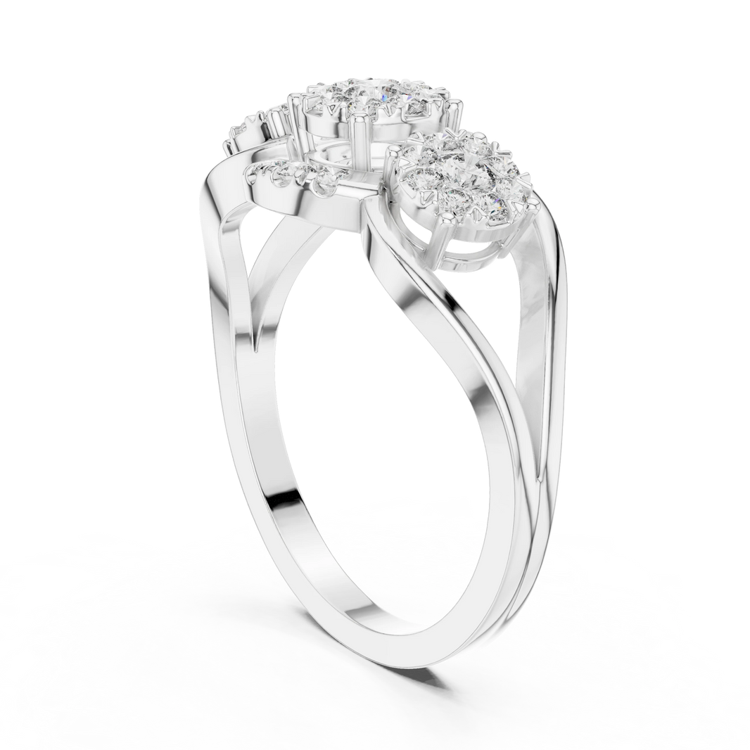 Three Cluster Teardrop Frame Moissanite Ring in white 925 sterling silver, view 1
