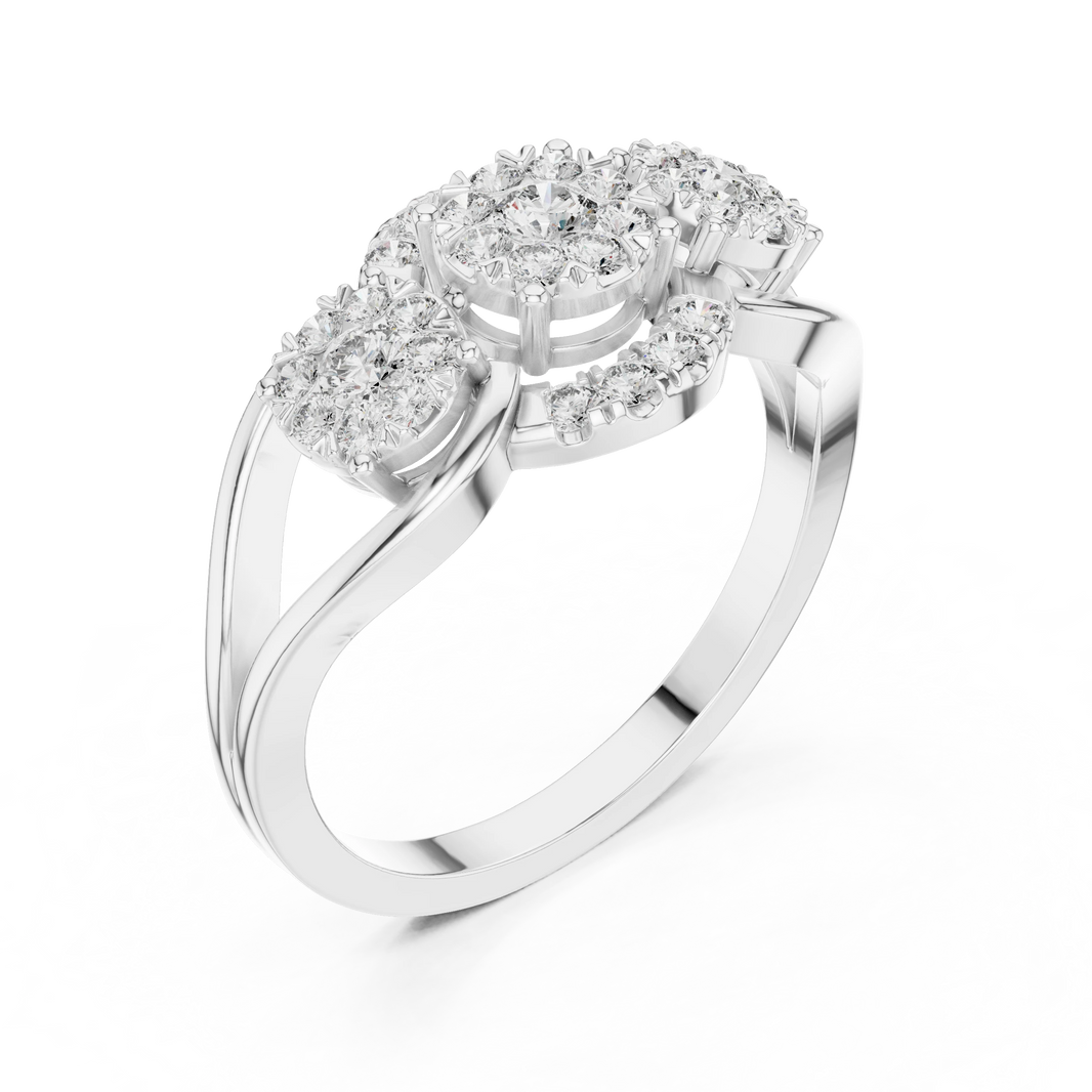 Three Cluster Teardrop Frame Moissanite Ring in white 925 sterling silver, view 2