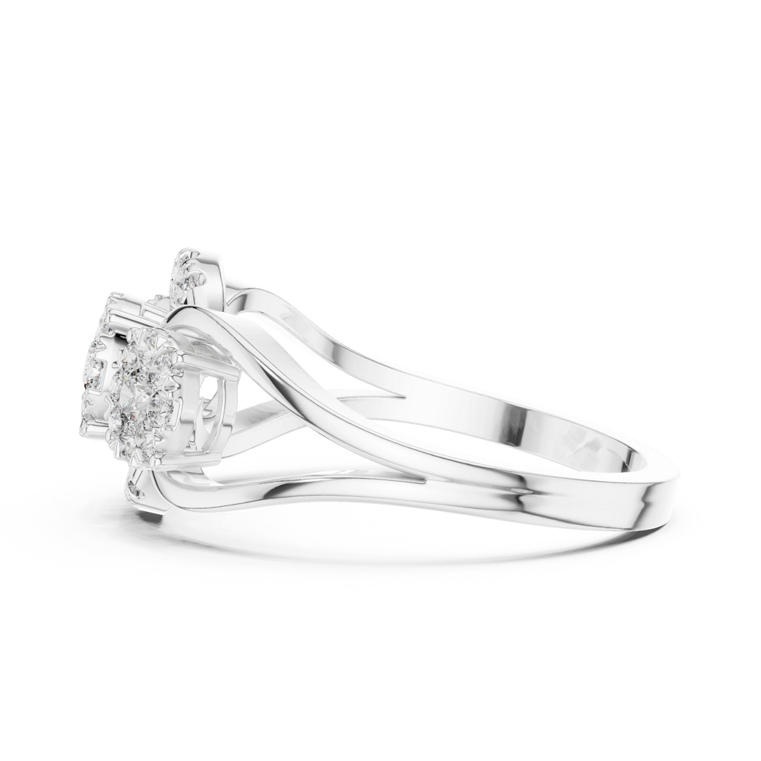 Three Cluster Teardrop Frame Moissanite Ring in white 925 sterling silver, view 3