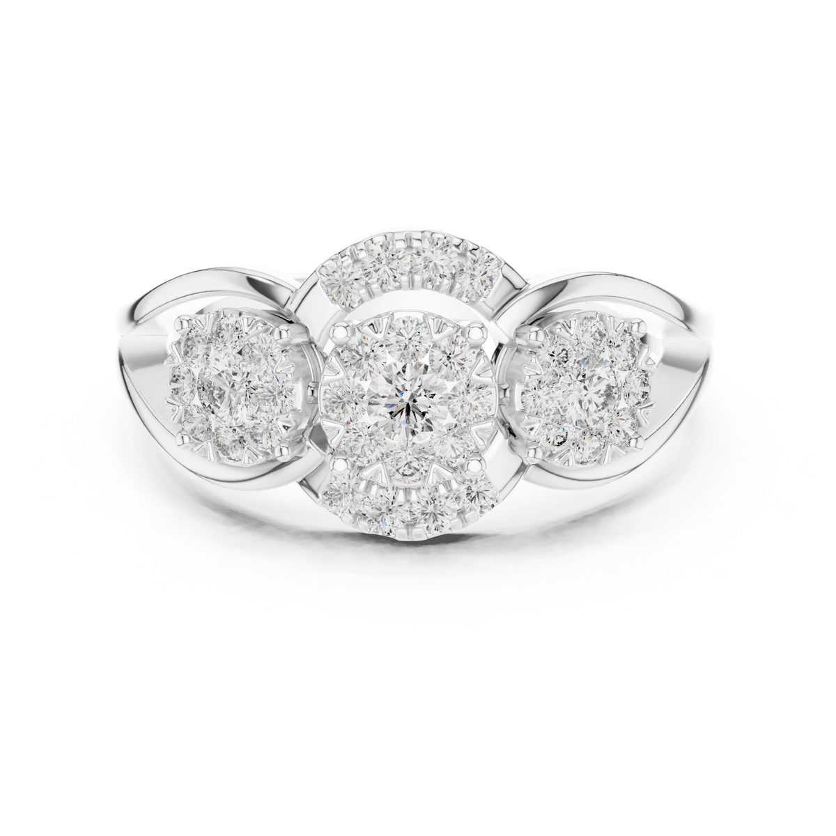 Three Cluster Teardrop Frame Moissanite Ring in white 925 sterling silver, view 4