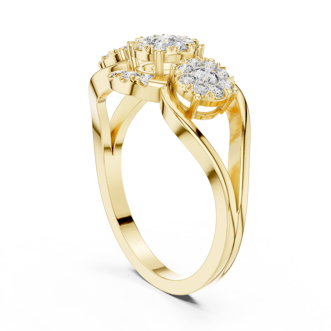 Three Cluster Teardrop Frame Moissanite Ring in yellow 925 sterling silver, view 1