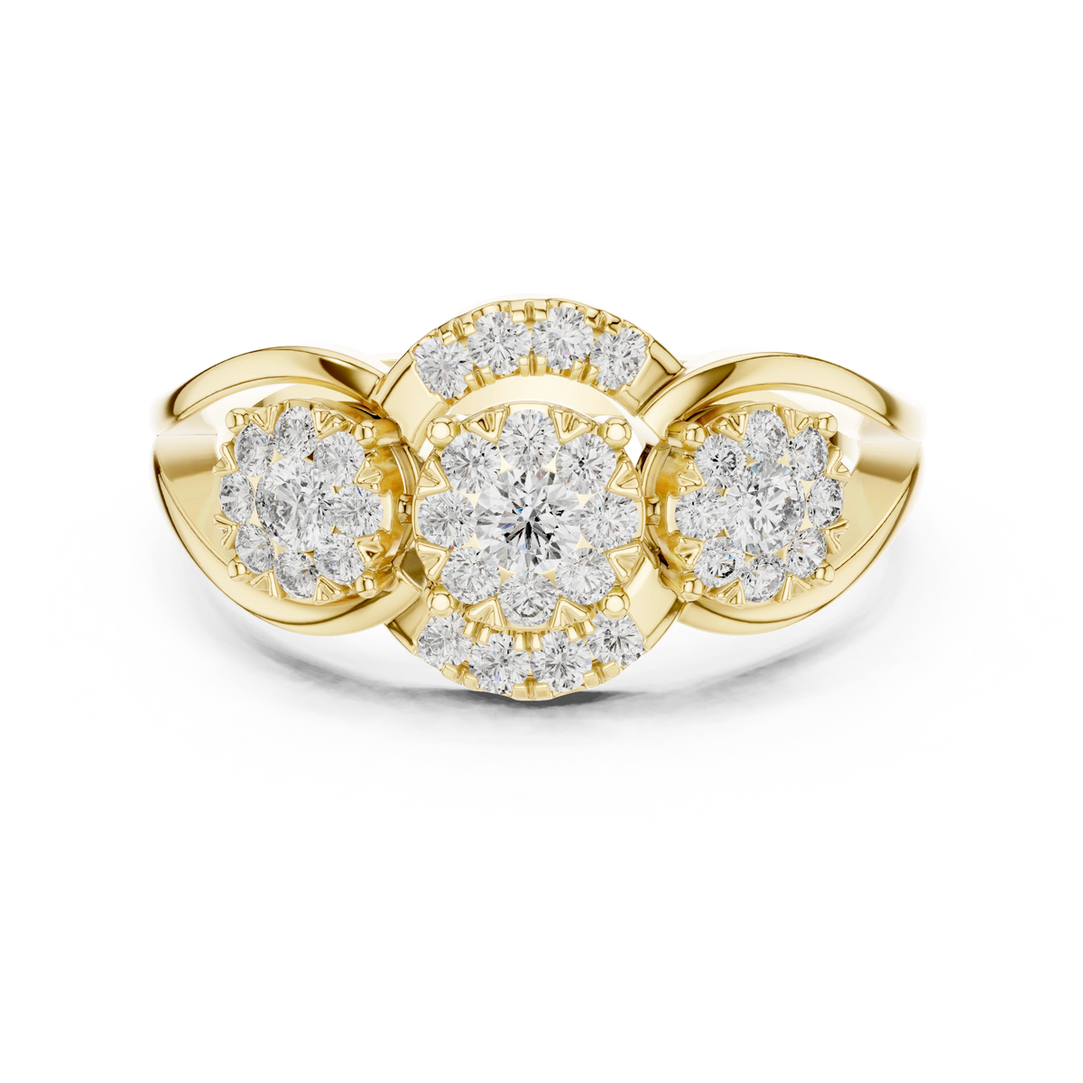 Three Cluster Teardrop Frame Moissanite Ring in yellow 925 sterling silver, view 4