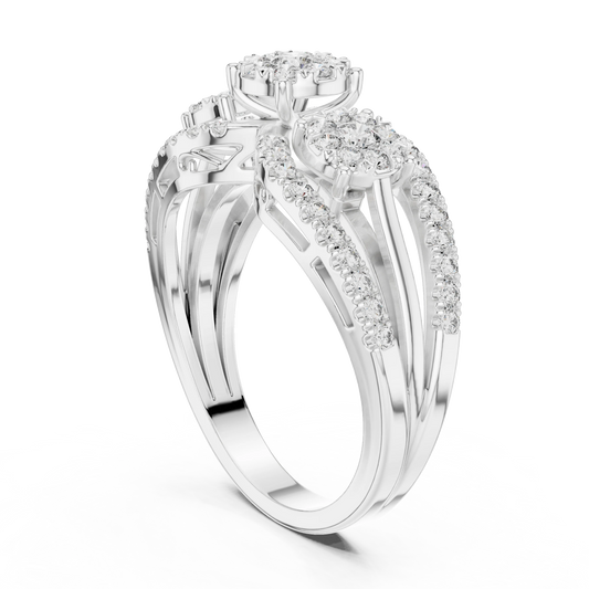 Wide Three Cluster Pavé Arc Moissanite Ring in white 925 sterling silver, view 1