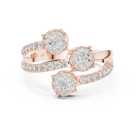 Crossing Wire Three Cluster Bypass Moissanite Ring in rose 925 sterling silver, view 4