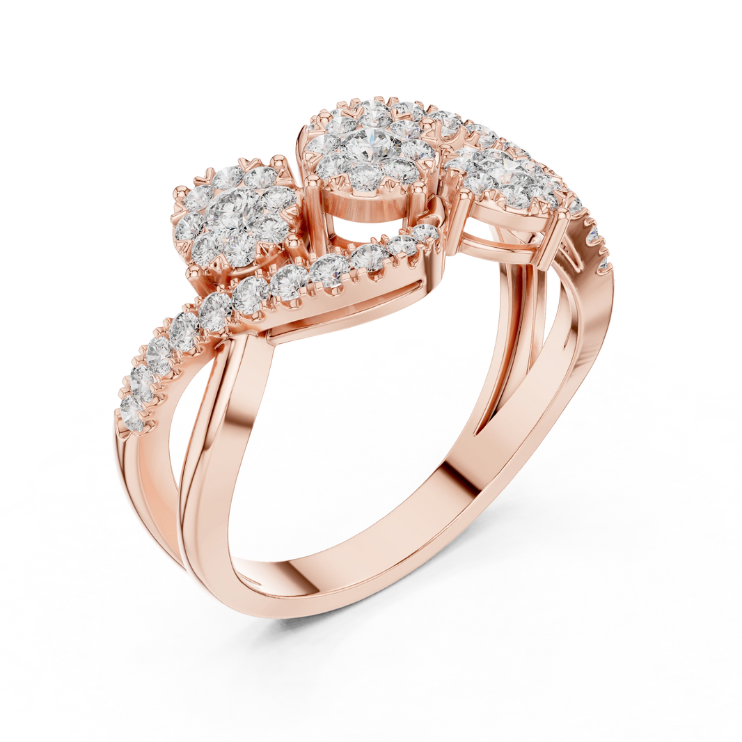 S Swirl Three Cluster Moissanite Ring in rose 925 sterling silver, view 2