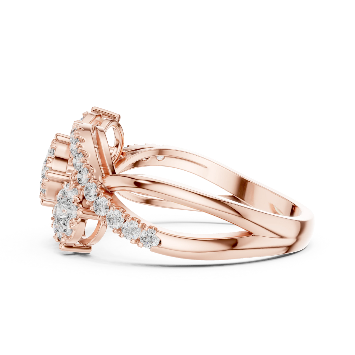 S Swirl Three Cluster Moissanite Ring in rose 925 sterling silver, view 3