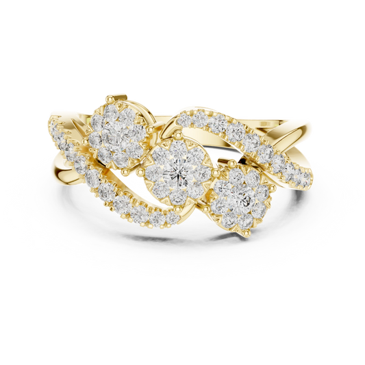 S Swirl Three Cluster Moissanite Ring in yellow 925 sterling silver, view 4