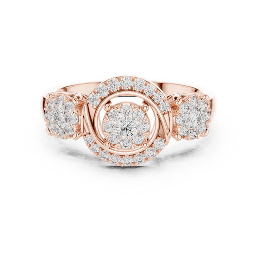 Scroll Swirl Three Cluster Moissanite Ring in rose 925 sterling silver, view 4