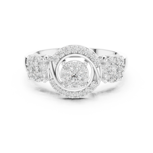 Scroll Swirl Three Cluster Moissanite Ring in white 925 sterling silver, view 4