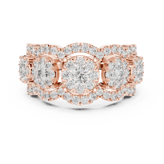 Five Cluster Halo Split Shank Moissanite Ring in rose 925 sterling silver, view 4