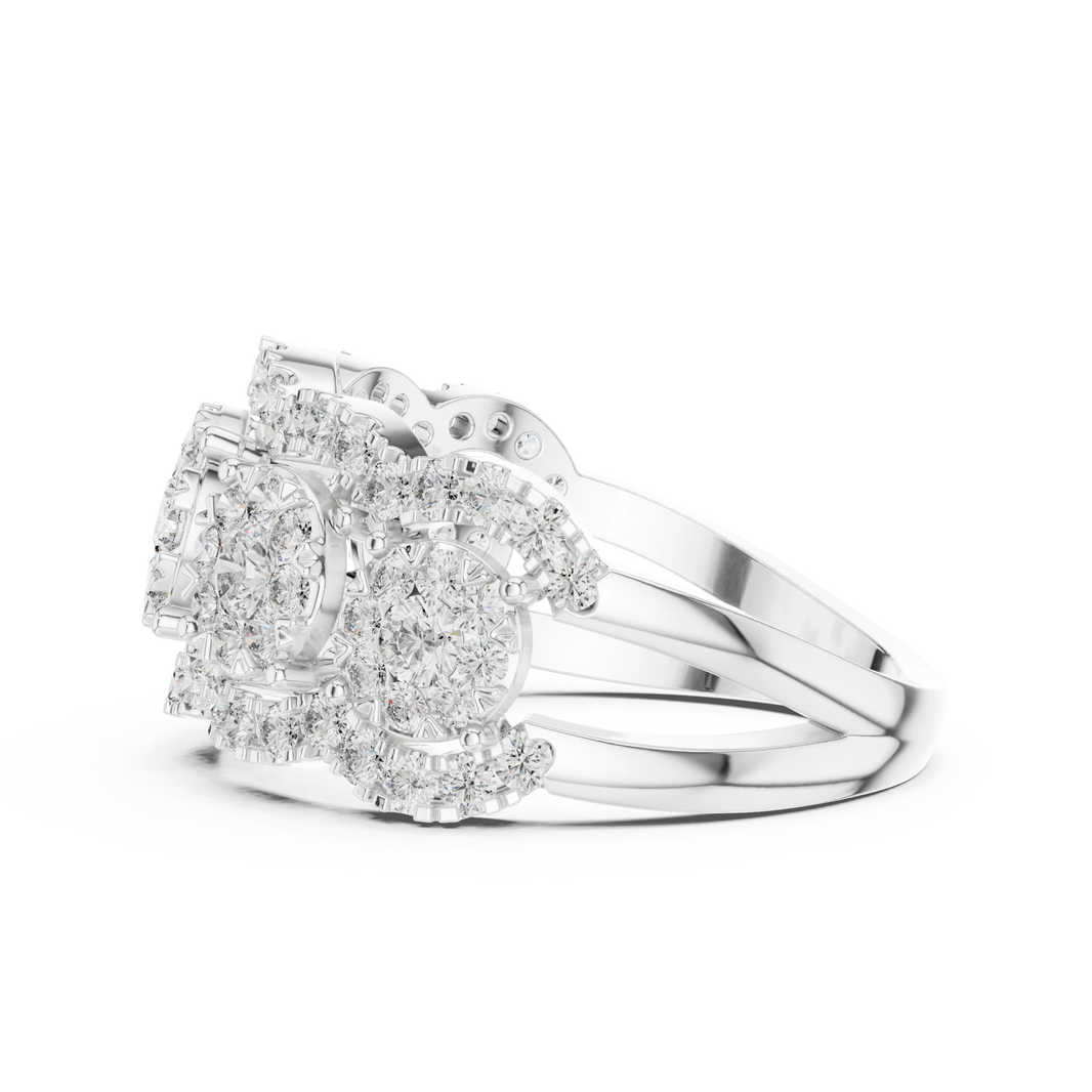 Five Cluster Halo Split Shank Moissanite Ring in white 925 sterling silver, view 3