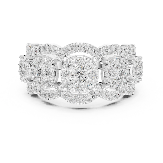 Five Cluster Halo Split Shank Moissanite Ring in white 925 sterling silver, view 4