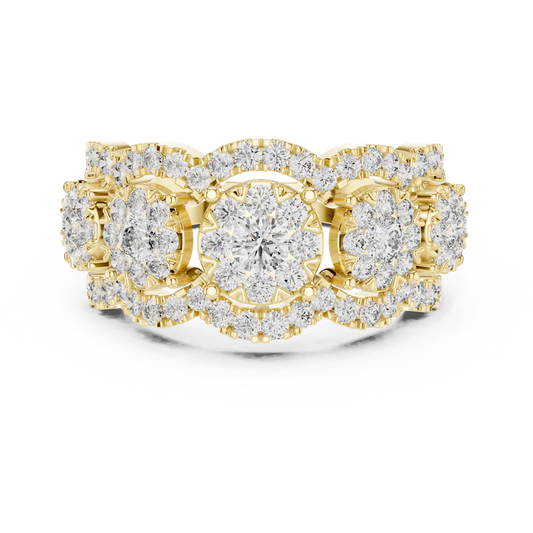 Five Cluster Halo Split Shank Moissanite Ring in yellow 925 sterling silver, view 4