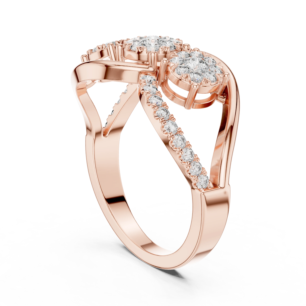 Three Cluster Infinity Loop Moissanite Ring in rose 925 sterling silver, view 1