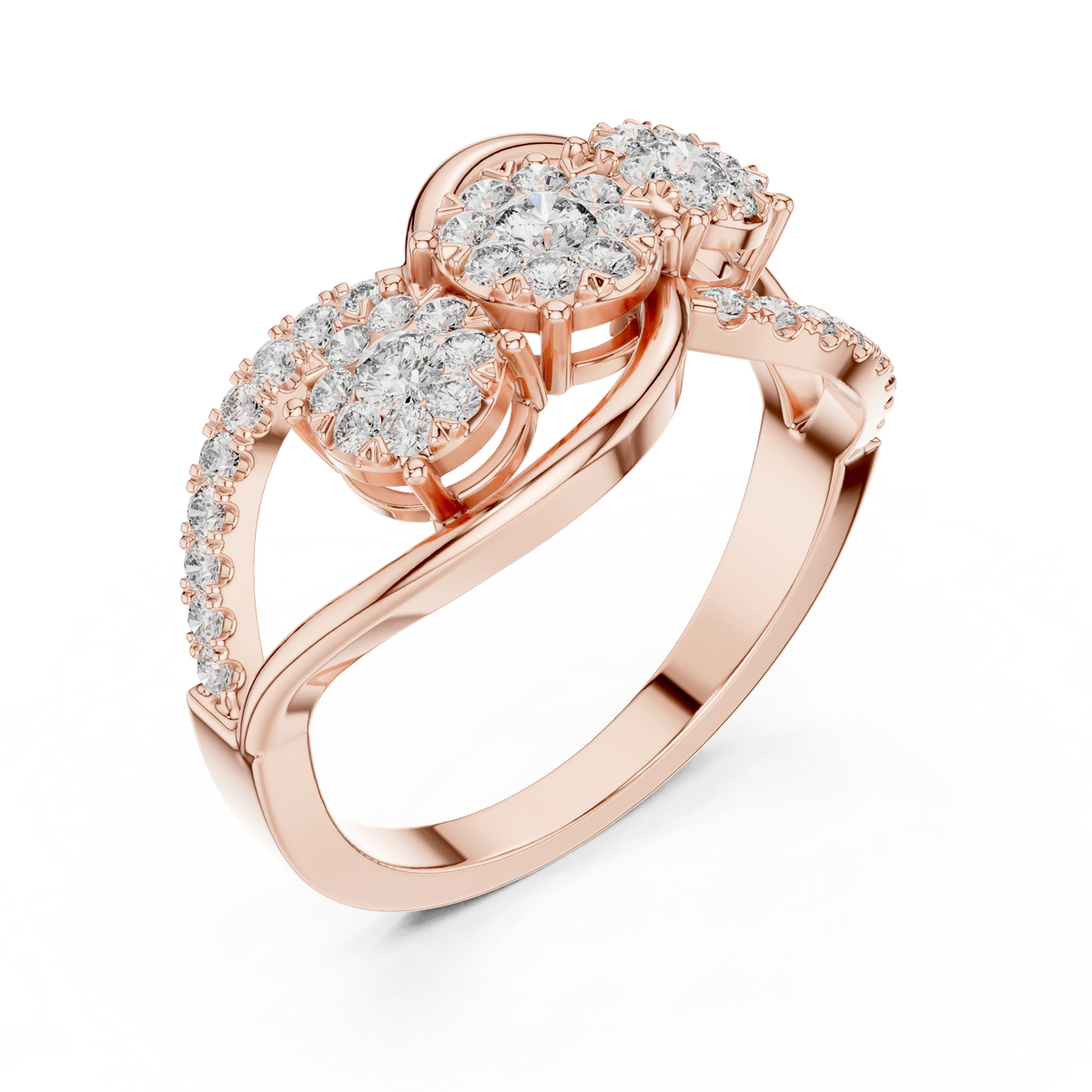 Three Cluster Infinity Loop Moissanite Ring in rose 925 sterling silver, view 2