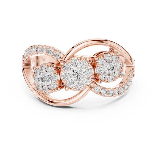 Three Cluster Infinity Loop Moissanite Ring in rose 925 sterling silver, view 4
