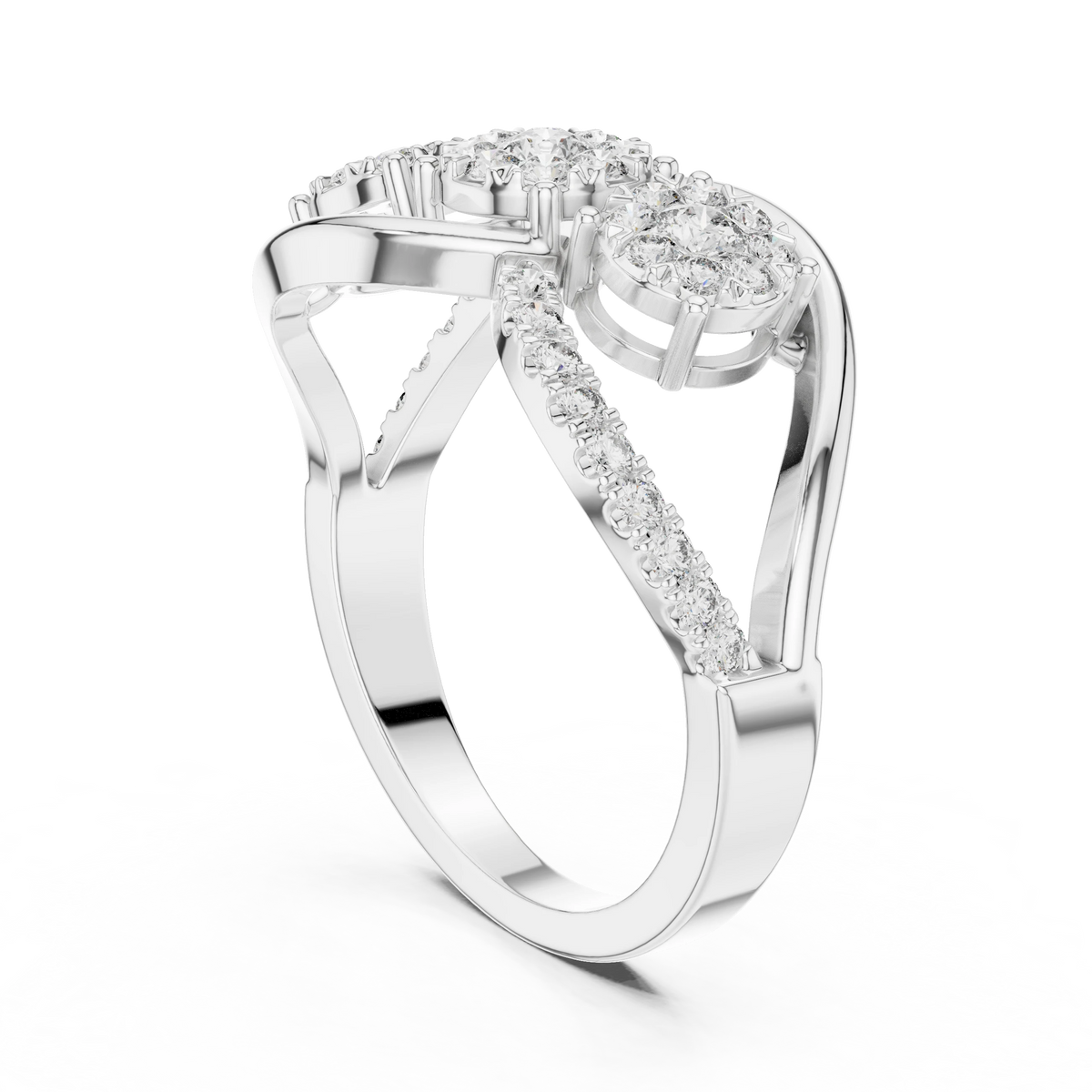 Three Cluster Infinity Loop Moissanite Ring in white 925 sterling silver, view 1
