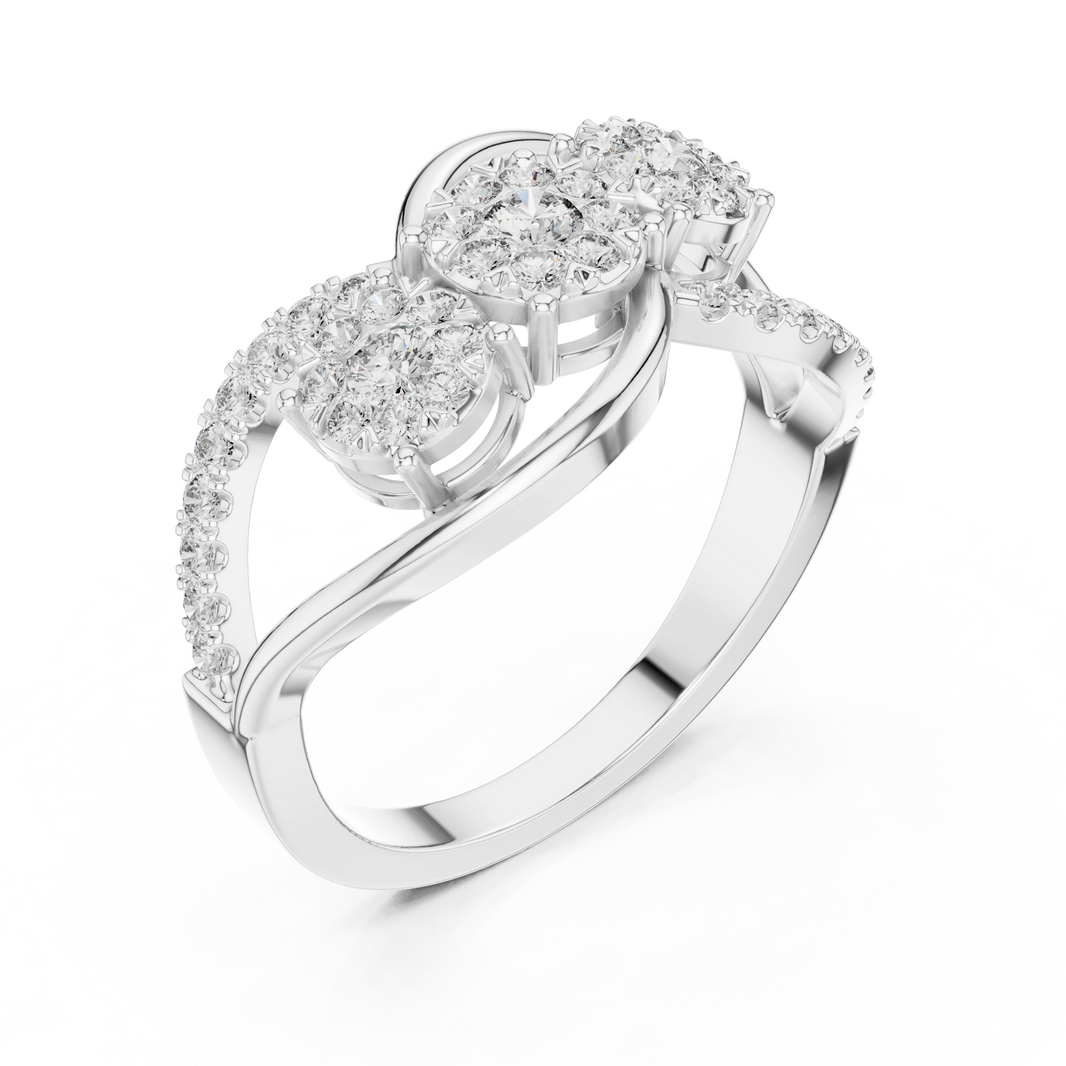 Three Cluster Infinity Loop Moissanite Ring in white 925 sterling silver, view 2