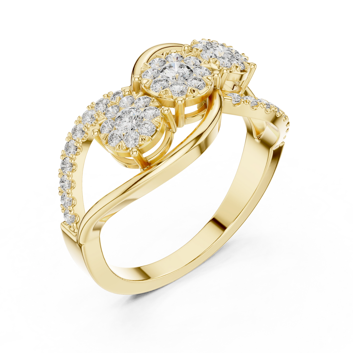 Three Cluster Infinity Loop Moissanite Ring in yellow 925 sterling silver, view 2