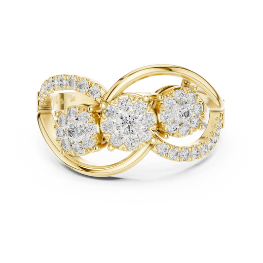 Three Cluster Infinity Loop Moissanite Ring in yellow 925 sterling silver, view 4