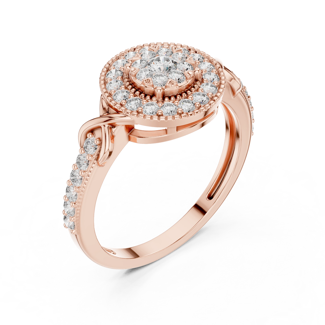 Vintage Milgrain Double Halo Cluster Moissanite Ring in rose 925 sterling silver, view 2