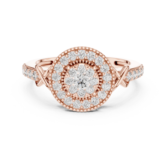 Vintage Milgrain Double Halo Cluster Moissanite Ring in rose 925 sterling silver, view 4