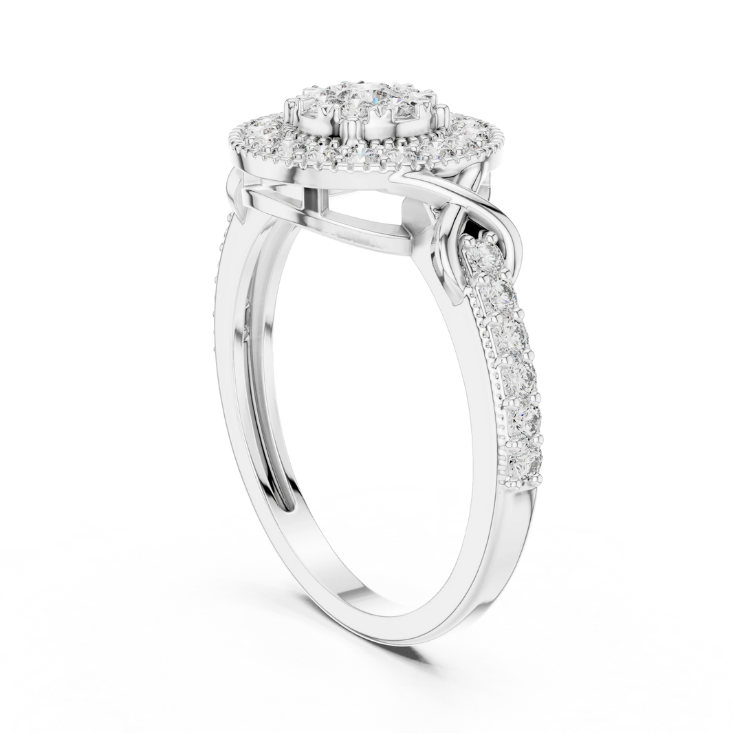 Vintage Milgrain Double Halo Cluster Moissanite Ring in white 925 sterling silver, view 1