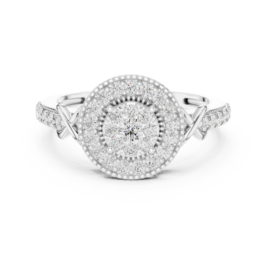 Vintage Milgrain Double Halo Cluster Moissanite Ring in white 925 sterling silver, view 4