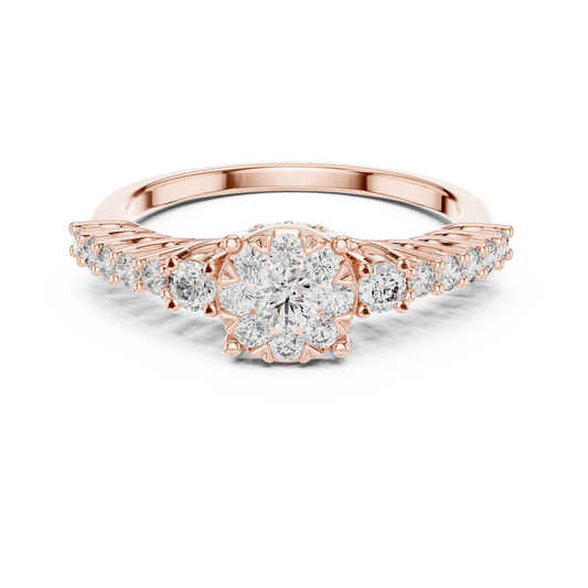 Cluster Halo Graduated Side Stone Moissanite Ring in rose 925 sterling silver, view 4