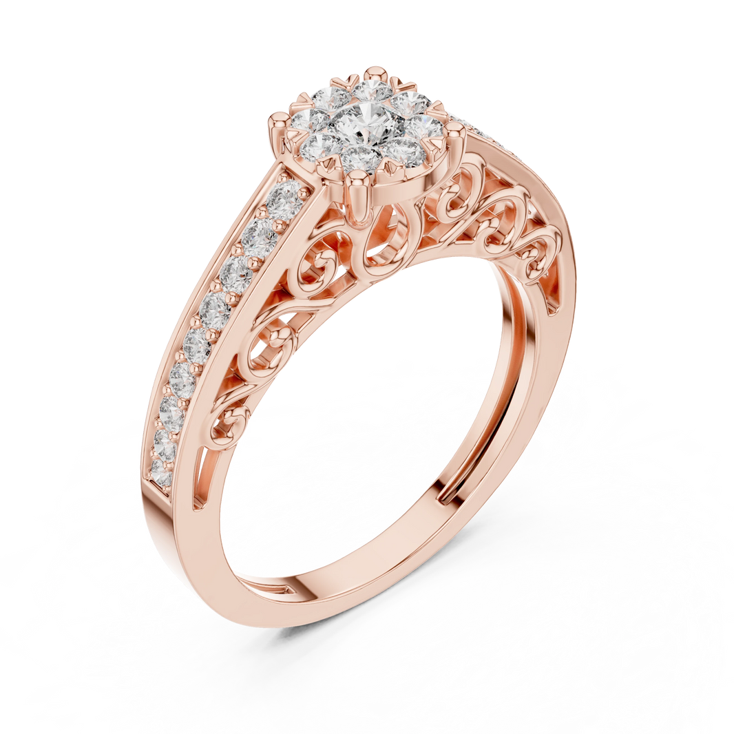 Vintage Filigree Cluster Channel Shoulder Moissanite Ring in rose 925 sterling silver, view 2