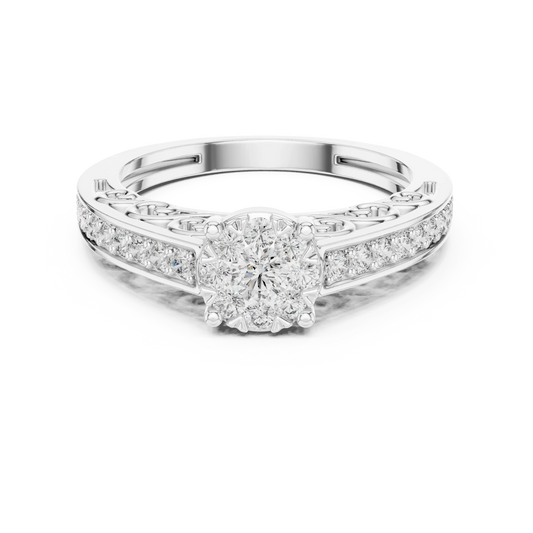 Vintage Filigree Cluster Channel Shoulder Moissanite Ring in white 925 sterling silver, view 4