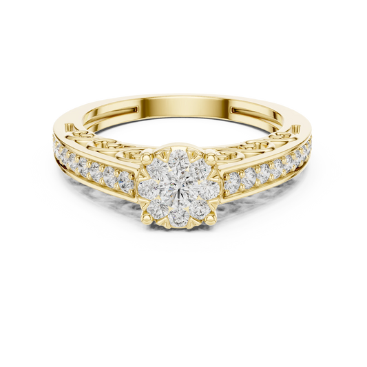 Vintage Filigree Cluster Channel Shoulder Moissanite Ring in yellow 925 sterling silver, view 4