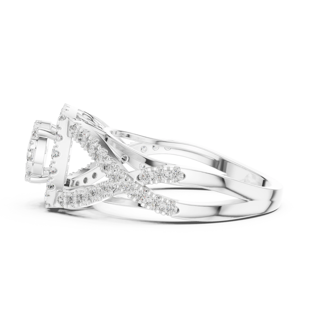 Cushion Double Halo Twist Scroll Gallery Moissanite Ring in white 925 sterling silver, view 3