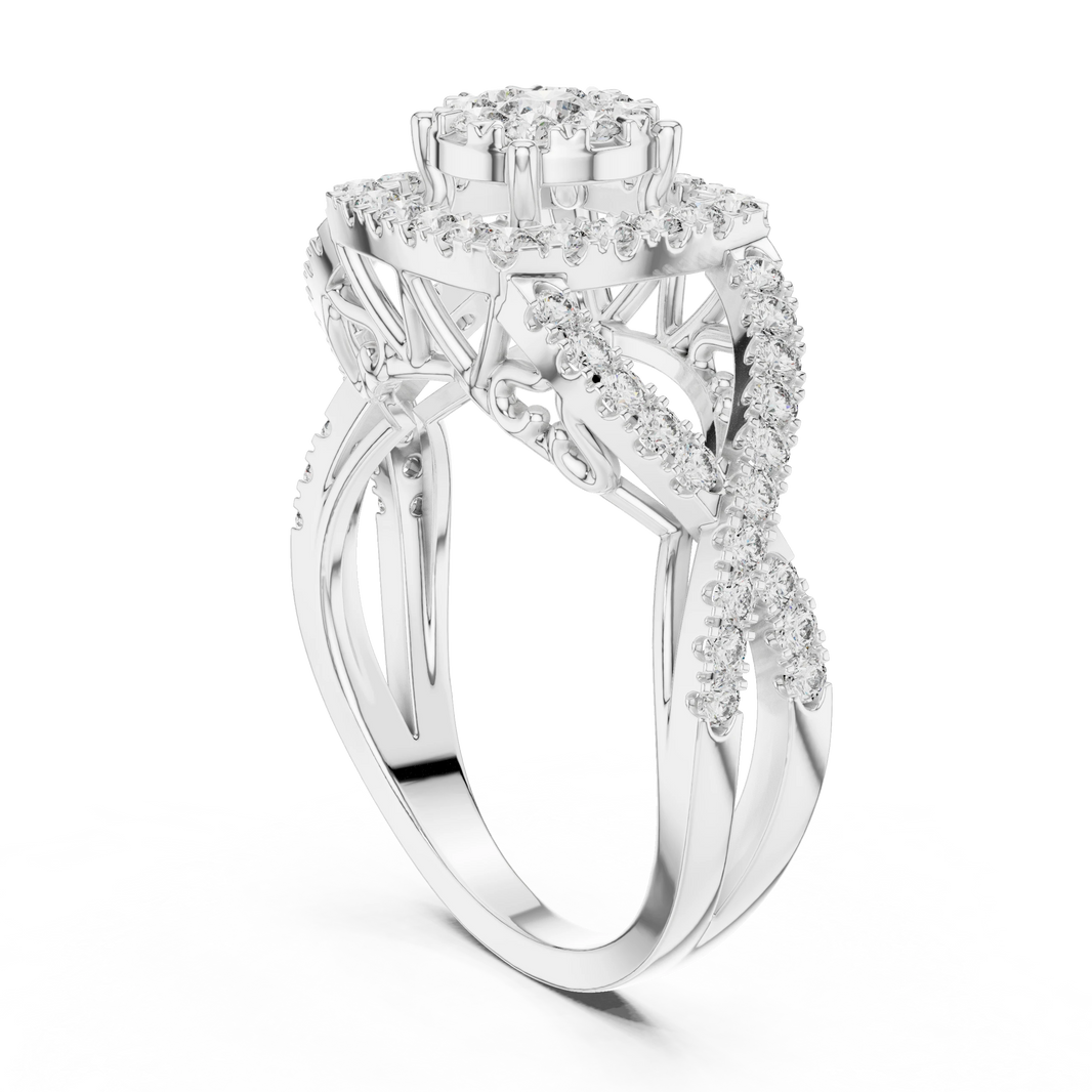 Cushion Double Halo Twist V Gallery Moissanite Ring in white 925 sterling silver, view 1