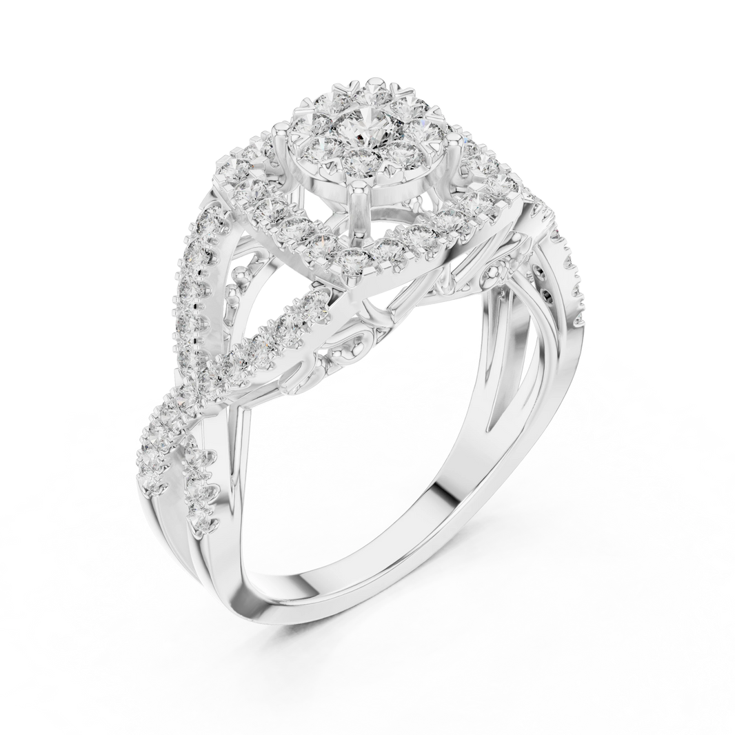 Cushion Double Halo Twist V Gallery Moissanite Ring in white 925 sterling silver, view 2