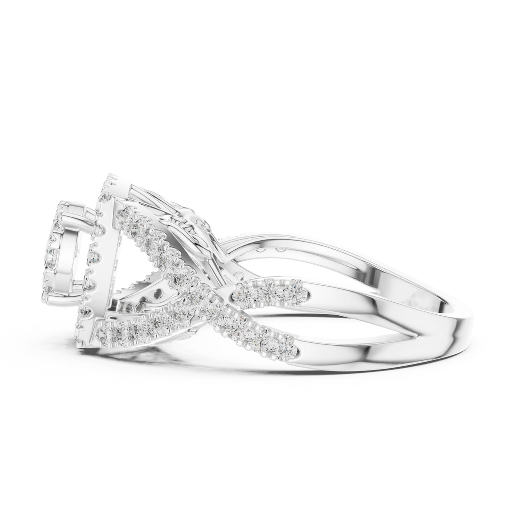 Cushion Double Halo Twist V Gallery Moissanite Ring in white 925 sterling silver, view 3