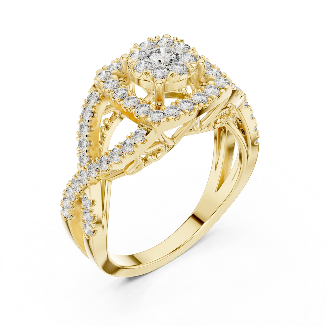 Cushion Double Halo Twist V Gallery Moissanite Ring in yellow 925 sterling silver, view 2
