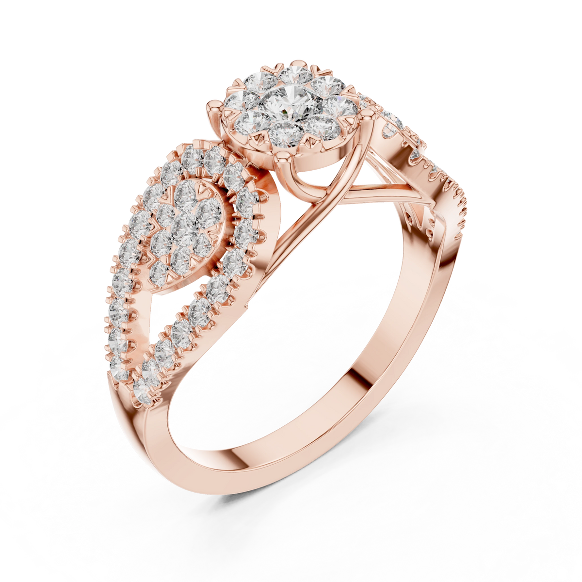 Three Cluster Pear Pavé Loop Moissanite Ring in rose 925 sterling silver, view 2