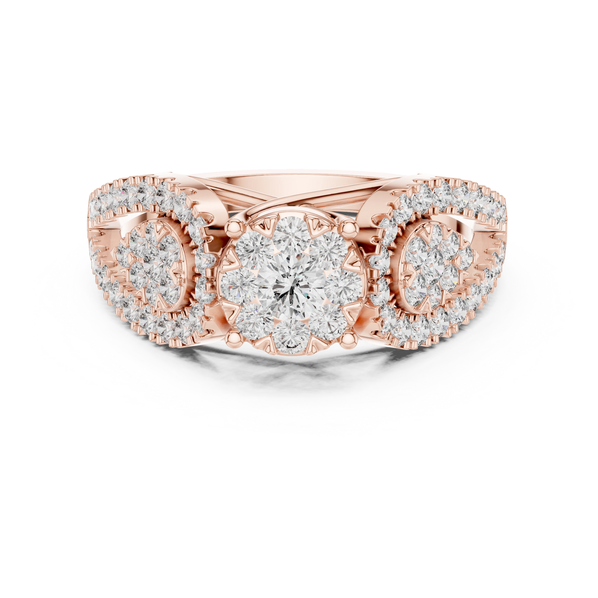 Three Cluster Pear Pavé Loop Moissanite Ring in rose 925 sterling silver, view 4
