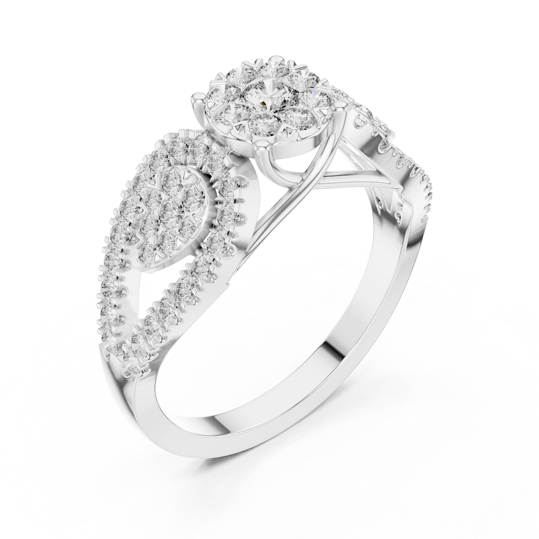 Three Cluster Pear Pavé Loop Moissanite Ring in white 925 sterling silver, view 2