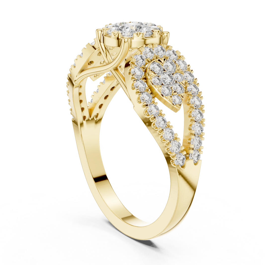 Three Cluster Pear Pavé Loop Moissanite Ring in yellow 925 sterling silver, view 1