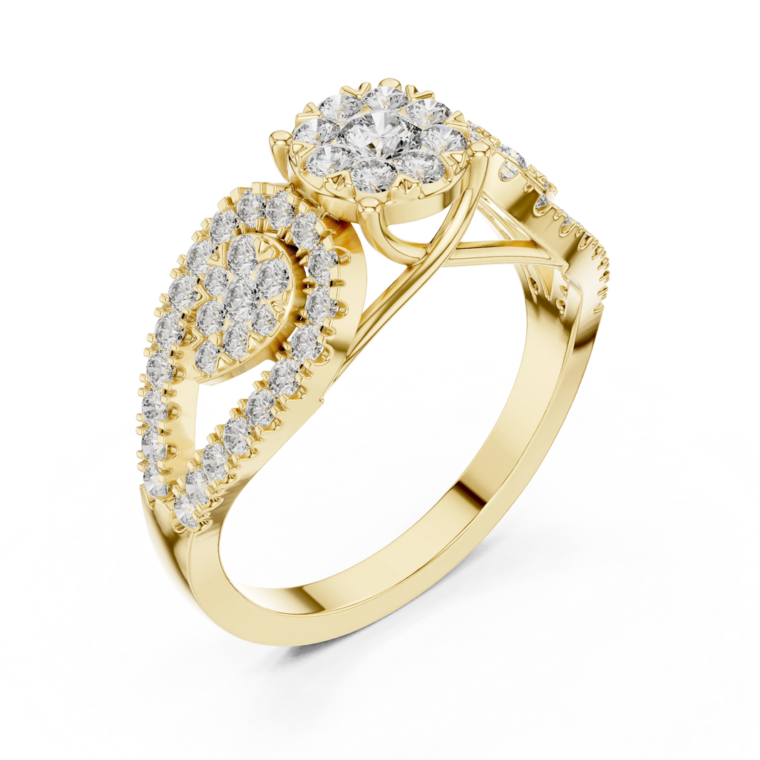 Three Cluster Pear Pavé Loop Moissanite Ring in yellow 925 sterling silver, view 2