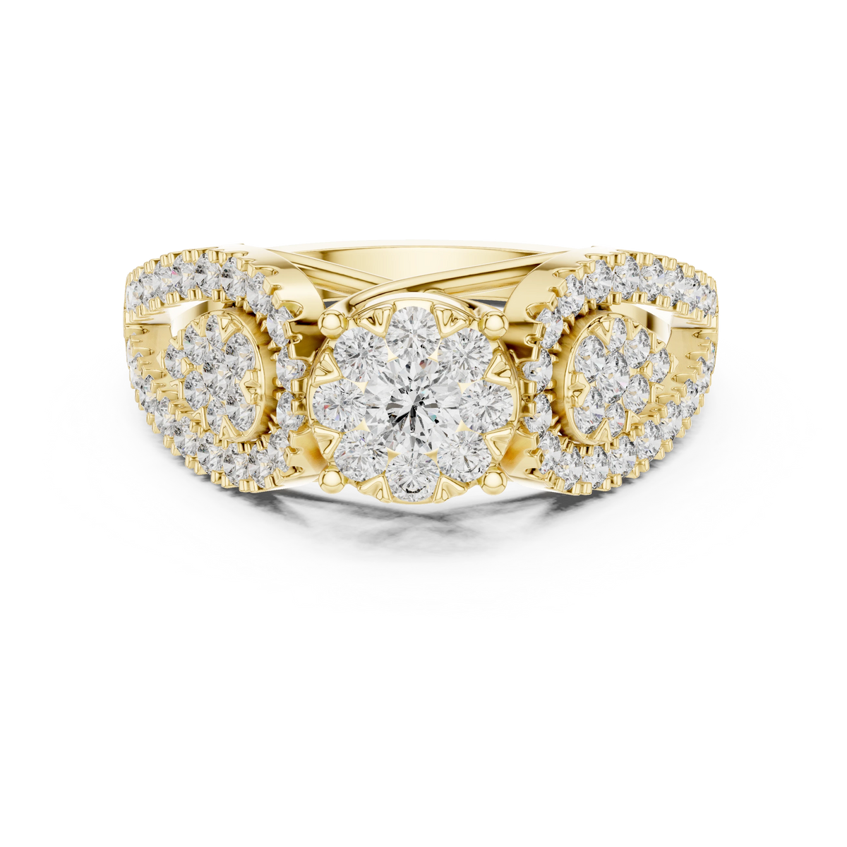 Three Cluster Pear Pavé Loop Moissanite Ring in yellow 925 sterling silver, view 4