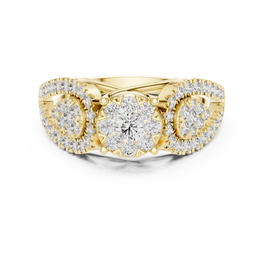 Three Cluster Pear Pavé Loop Moissanite Ring in yellow 925 sterling silver, view 4