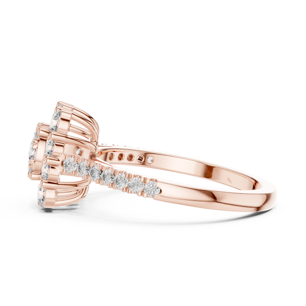 Cushion Cluster Large Stone Halo Moissanite Ring in rose 925 sterling silver, view 3