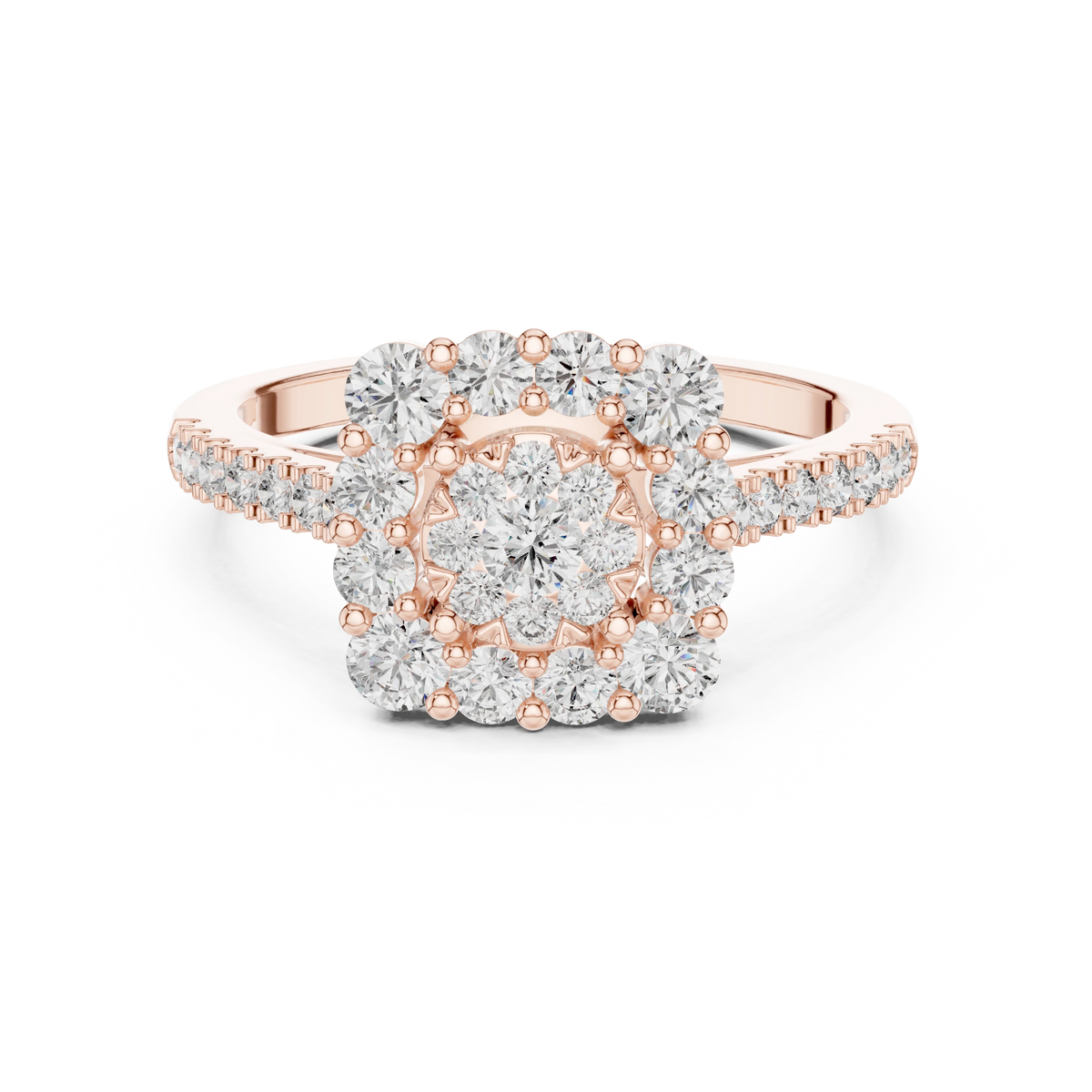 Cushion Cluster Large Stone Halo Moissanite Ring in rose 925 sterling silver, view 4