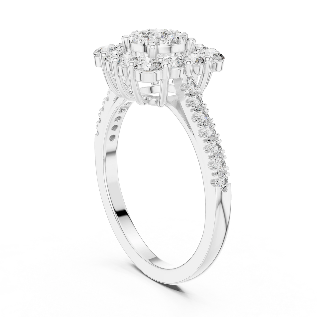 Cushion Cluster Large Stone Halo Moissanite Ring in white 925 sterling silver, view 1