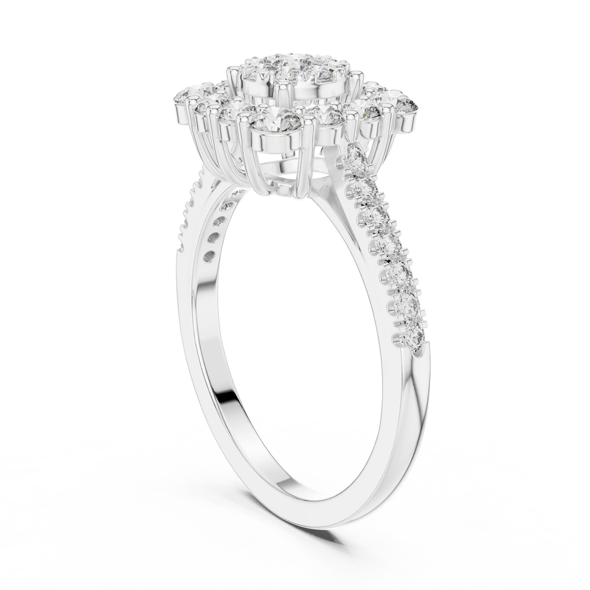 Cushion Cluster Large Stone Halo Moissanite Ring in white 925 sterling silver, view 1