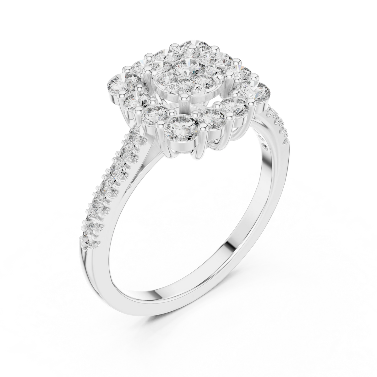 Cushion Cluster Large Stone Halo Moissanite Ring in white 925 sterling silver, view 2